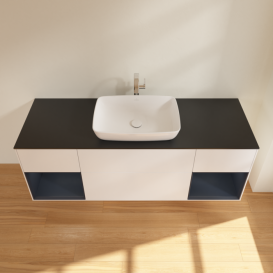 Тумба под раковину Villeroy & Boch Finion 160х50,1 см с подсветкой МДФ белый матовый лак/стекло черное матовое G862HGMT