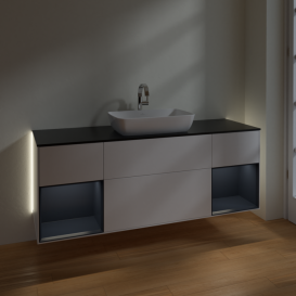 Тумба под раковину Villeroy & Boch Finion 160х50,1 см с подсветкой МДФ белый матовый лак/стекло черное матовое G862HGMT