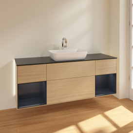 Тумба под раковину Villeroy & Boch Finion 160х50,1 см с подсветкой МДФ шпон дуба/стекло черное матовое G862HGPC