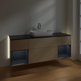 Тумба под раковину Villeroy & Boch Finion 160х50,1 см с подсветкой МДФ шпон дуба/стекло черное матовое G862HGPC