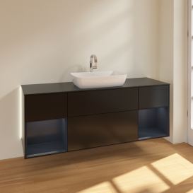 Тумба под раковину Villeroy & Boch Finion 160х50,1 см с подсветкой МДФ черный матовый лак/стекло белое матовое G862HGPD