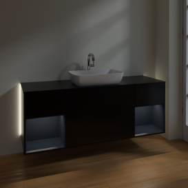 Тумба под раковину Villeroy & Boch Finion 160х50,1 см с подсветкой МДФ черный матовый лак/стекло белое матовое G862HGPD