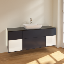 Тумба под раковину Villeroy & Boch Finion 160х50,1 см с подсветкой МДФ темно-синий матовый лак/стекло черное матовое G862MTHG