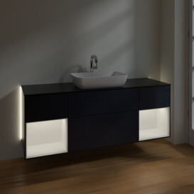 Тумба под раковину Villeroy & Boch Finion 160х50,1 см с подсветкой МДФ темно-синий матовый лак/стекло черное матовое G862MTHG
