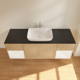 Тумба под раковину Villeroy & Boch Finion 160х50,1 см с подсветкой МДФ шпон дуба/стекло черное матовое G862MTPC