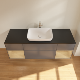 Тумба под раковину Villeroy & Boch Finion 160х50,1 см с подсветкой МДФ антрацит матовый лак/стекло черное матовое G862PCGK