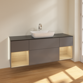 Тумба под раковину Villeroy & Boch Finion 160х50,1 см с подсветкой МДФ антрацит матовый лак/стекло черное матовое G862PCGK