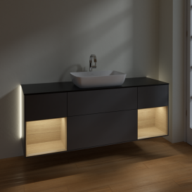 Тумба под раковину Villeroy & Boch Finion 160х50,1 см с подсветкой МДФ антрацит матовый лак/стекло черное матовое G862PCGK