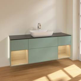 	Тумба под раковину Villeroy & Boch Finion 160х50,1 см с подсветкой МДФ оливковый матовый лак/стекло черное матовое G862PCGM