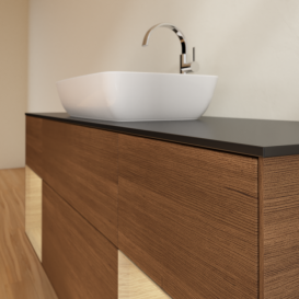 Тумба под раковину Villeroy & Boch Finion 160х50,1 см с подсветкой МДФ шпон грецкого ореха/стекло черное матовое G862PCGN