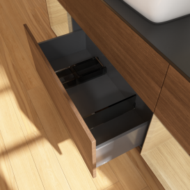 Тумба под раковину Villeroy & Boch Finion 160х50,1 см с подсветкой МДФ шпон грецкого ореха/стекло черное матовое G862PCGN