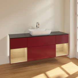 Тумба под раковину Villeroy & Boch Finion 160х50,1 см с подсветкой МДФ пион матовый лак/стекло черное матовое G862PCHB