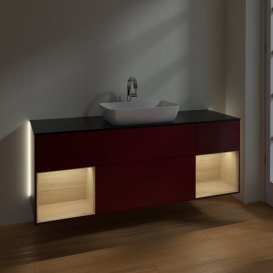 Тумба под раковину Villeroy & Boch Finion 160х50,1 см с подсветкой МДФ пион матовый лак/стекло черное матовое G862PCHB