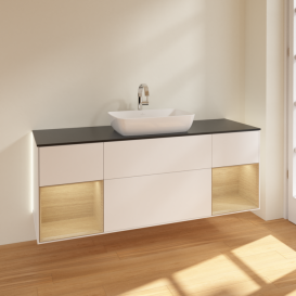 Тумба под раковину Villeroy & Boch Finion 160х50,1 см с подсветкой МДФ белый матовый лак/стекло черное матовое G862PCMT