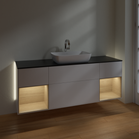 Тумба под раковину Villeroy & Boch Finion 160х50,1 см с подсветкой МДФ белый матовый лак/стекло черное матовое G862PCMT