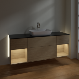 Тумба под раковину Villeroy & Boch Finion 160х50,1 см с подсветкой МДФ шпон дуба/стекло черное матовое G862PCPC