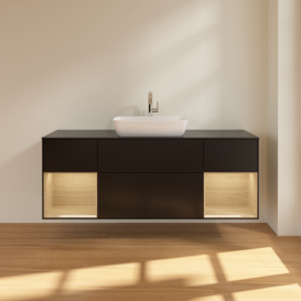 Тумба под раковину Villeroy & Boch Finion 160х50,1 см с подсветкой МДФ черный матовый лак/стекло черное матовое G862PCPD