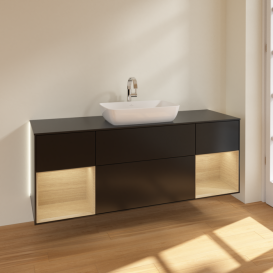 Тумба под раковину Villeroy & Boch Finion 160х50,1 см с подсветкой МДФ черный матовый лак/стекло черное матовое G862PCPD