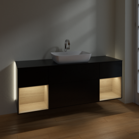 Тумба под раковину Villeroy & Boch Finion 160х50,1 см с подсветкой МДФ черный матовый лак/стекло черное матовое G862PCPD