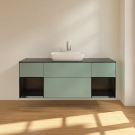 Тумба под раковину Villeroy & Boch Finion 160х50,1 см с подсветкой МДФ оливковый матовый лак/стекло черное матовое G862PDGM