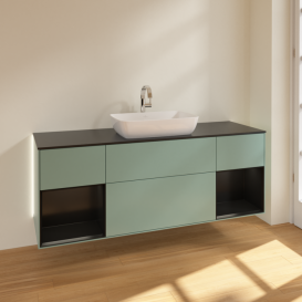 Тумба под раковину Villeroy & Boch Finion 160х50,1 см с подсветкой МДФ оливковый матовый лак/стекло черное матовое G862PDGM