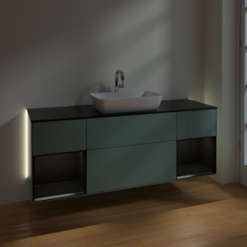 Тумба под раковину Villeroy & Boch Finion 160х50,1 см с подсветкой МДФ оливковый матовый лак/стекло черное матовое G862PDGM