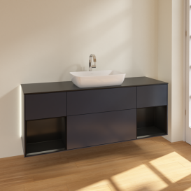 Тумба под раковину Villeroy & Boch Finion 160х50,1 см с подсветкой МДФ темно-синий матовый лак/стекло черное матовое G862PDHG