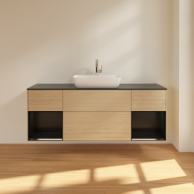 Тумба под раковину Villeroy & Boch Finion 160х50,1 см МДФ шпон дуба/стекло черное матовое G862PDPC