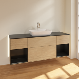 Тумба под раковину Villeroy & Boch Finion 160х50,1 см МДФ шпон дуба/стекло черное матовое G862PDPC