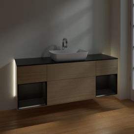 Тумба под раковину Villeroy & Boch Finion 160х50,1 см МДФ шпон дуба/стекло черное матовое G862PDPC