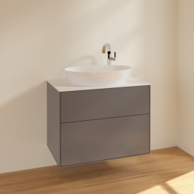 Тумба под раковину Villeroy & Boch Finion 80х50,1 см МДФ антрацит матовый лак/стекло белое матовое F87100GK