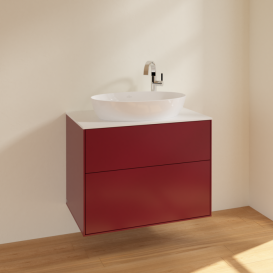 Тумба под раковину Villeroy & Boch Finion 80х50,1 см МДФ пион матовый лак/стекло белое матовое F87100HB