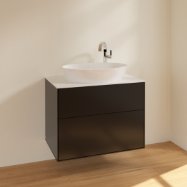 Тумба под раковину Villeroy & Boch Finion 80х50,1 см МДФ черный матовый лак/стекло белое матовое F87100PD