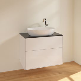 Тумба под раковину Villeroy & Boch Finion 80х50,1 см МДФ глянцевый белый лак/стекло черное матовое F87200GF