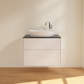 Тумба под раковину Villeroy & Boch Finion 80х50,1 см МДФ глянцевый белый лак/стекло черное матовое F87200GF