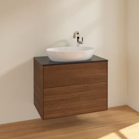 Тумба под раковину Villeroy & Boch Finion 80х50,1 см МДФ шпон грецкого ореха/стекло черное матовое F87200GN