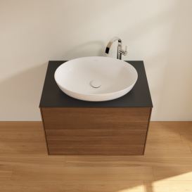 Тумба под раковину Villeroy & Boch Finion 80х50,1 см МДФ шпон грецкого ореха/стекло черное матовое F87200GN