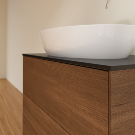 Тумба под раковину Villeroy & Boch Finion 80х50,1 см МДФ шпон грецкого ореха/стекло черное матовое F87200GN