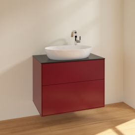 Тумба под раковину Villeroy & Boch Finion 80х50,1 см МДФ пион матовый лак/стекло черное матовое F87200HB