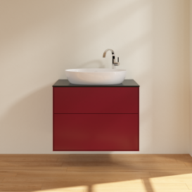 Тумба под раковину Villeroy & Boch Finion 80х50,1 см МДФ пион матовый лак/стекло черное матовое F87200HB