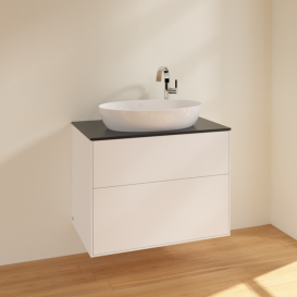 Тумба под раковину Villeroy & Boch Finion 80х50,1 см МДФ белый матовый лак/стекло черное матовое F87200MT