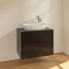 Тумба под раковину Villeroy & Boch Finion 80х50,1 см МДФ черный матовый лак/стекло черное матовое F87200PD