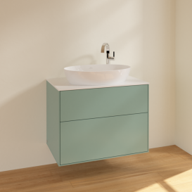 Тумба под раковину Villeroy & Boch Finion 80х50,1 см МДФ оливковый матовый лак/стекло белое матовое F87100GM