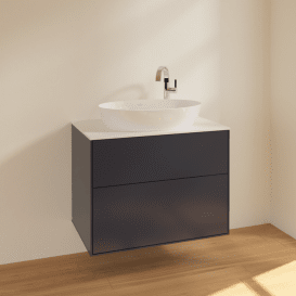 Тумба под раковину Villeroy & Boch Finion 80х50,1 см МДФ темно-синий матовый лак/стекло белое матовое F87100HG