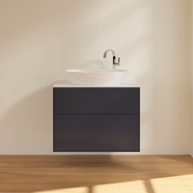 Тумба под раковину Villeroy & Boch Finion 80х50,1 см МДФ темно-синий матовый лак/стекло белое матовое F87100HG