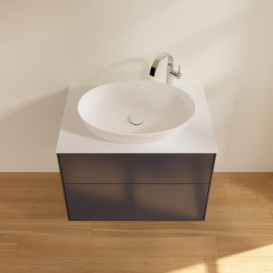 Тумба под раковину Villeroy & Boch Finion 80х50,1 см МДФ темно-синий матовый лак/стекло белое матовое F87100HG