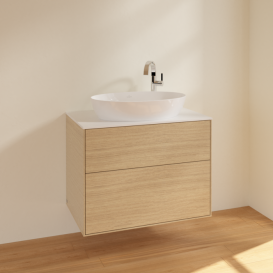 Тумба под раковину Villeroy & Boch Finion 80х50,1 см МДФ шпон дуба/стекло белое матовое F87100PC