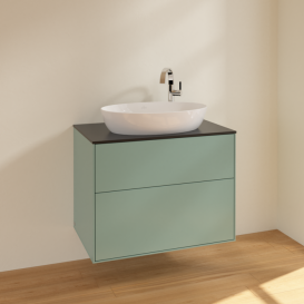 Тумба под раковину Villeroy & Boch Finion 80х50,1 см МДФ оливковый матовый лак/стекло черное матовое F87200GM