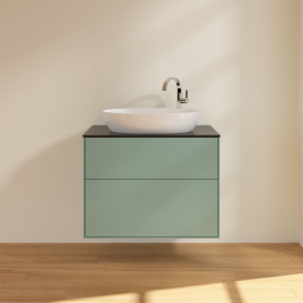 Тумба под раковину Villeroy & Boch Finion 80х50,1 см МДФ оливковый матовый лак/стекло черное матовое F87200GM