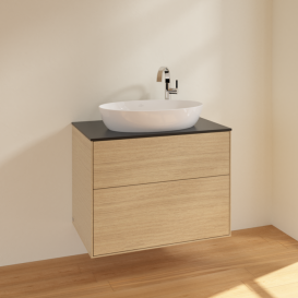 Тумба под раковину Villeroy & Boch Finion 80х50,1 см МДФ шпон дуба/стекло черное матовое F87200PC